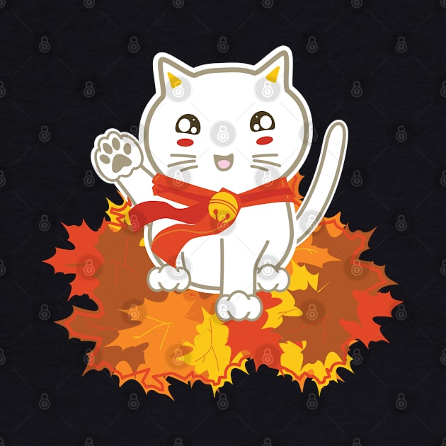 Lucky Cat in Fall by KimonoKat